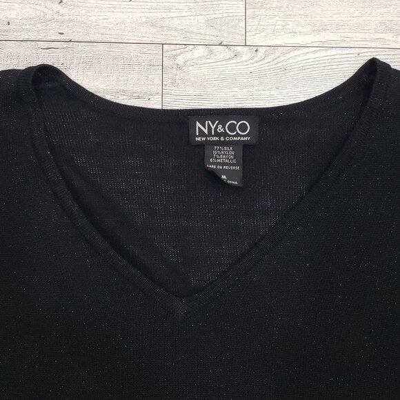 NY&CO Silk Blend Sweater Top Black Metallic Shimmer Quiet Luxury Capsule Women M - Picture 3 of 11